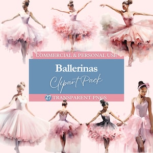 Ballerina Clipart Bundle | Transparent PNG | Commercial Use Clip Art | Watercolor | Digital Image Downloads