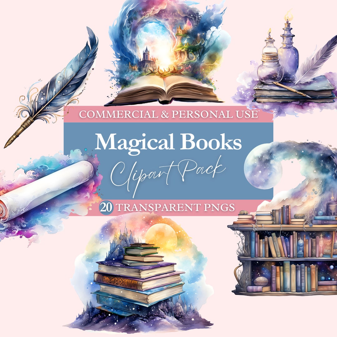 20 Magical Fantasy Books Clipart Bundle | Transparent PNG | Commercial ...