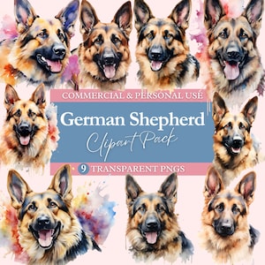 9 German Shepherd Dog Clipart Bundle | Transparent PNG | Commercial Use Clip Art | Digital Image Downloads