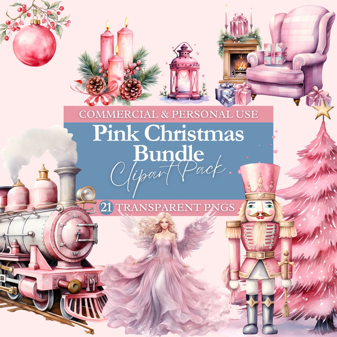 Pink Christmas Clipart Bundle | Transparent PNG | Commercial Use Clip ...