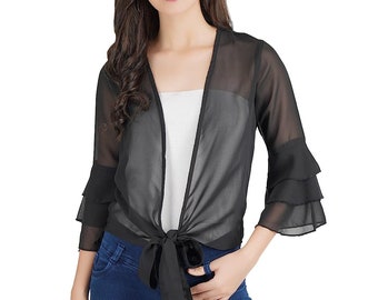 Women Front tie-up Georgette Shrug with Layered Sleeves
