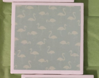 Square Coasters - Green Flamingos