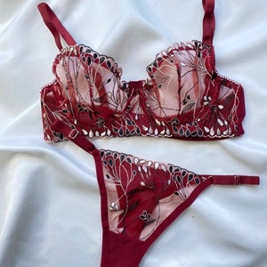 Bridal Bra Set - Red Fancy Seamless Padded Bra & Lace Underwear