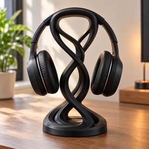 Infinity Loop Headphone Stand, Sculpted Filament Desktop Organizer, Modern Studio Desk Accessory