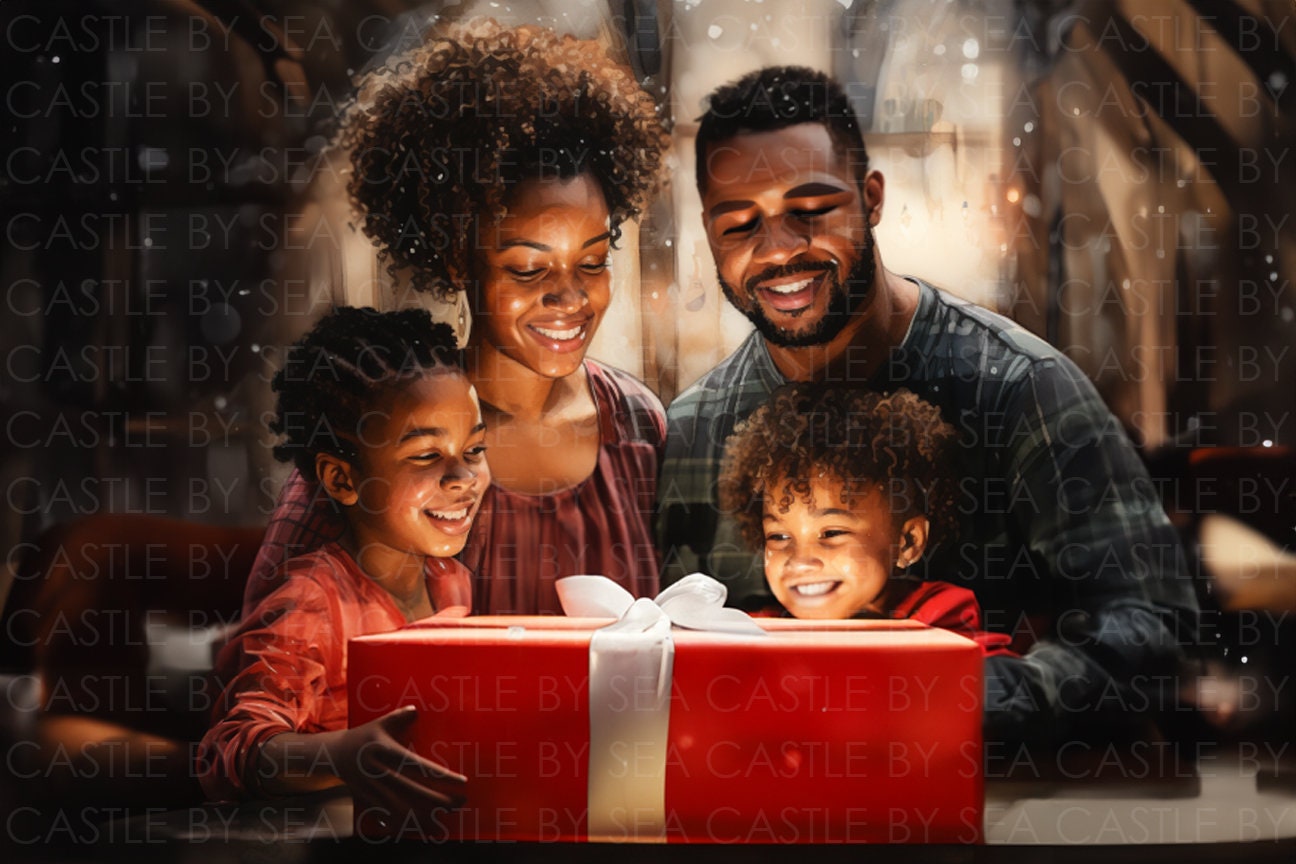 Printable Art Joyful Unwrapping A Black Family Gathers to Unwrap A