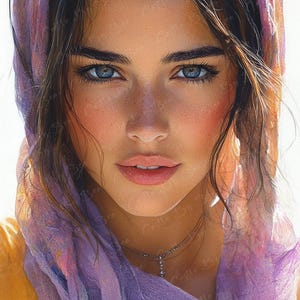 Digital Art - Eyes of the Oasis - Scarfed Arabian Woman With Beautiful Eyes - Middle-Eastern Art - Watercolor Art