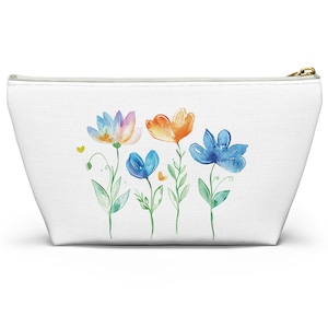 Floral Watercolor Makeup or Cosmetic Bag, Pencil Case, Accessory Pouch with T-bottom, Small Makeup Bag for Purse, mini makeup bag for purse
