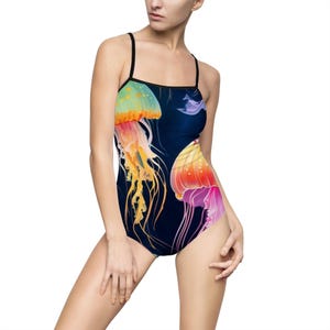 Vibrant Jellyfish Women&#39;s One-Piece Swimsuit, Beachwear, Swimwear, Summer Fun, Ocean Theme, Vacation Essentials