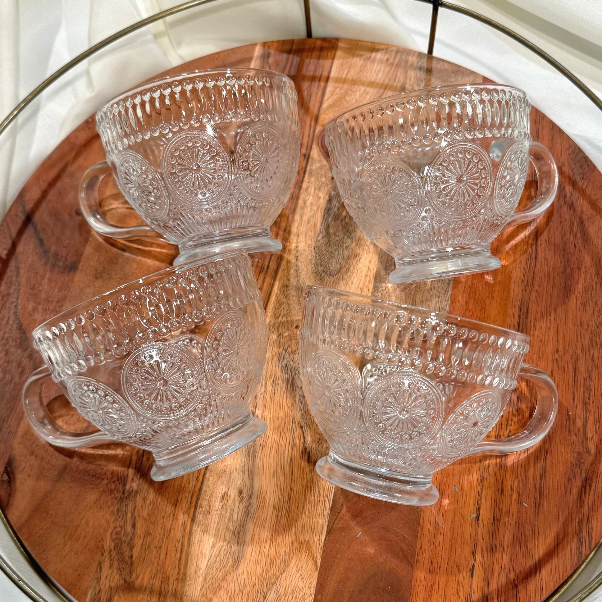 Transparent Modern 6 Pcs Crystal Clear Bubble Design Glass Tea Cup & Saucer  Set, For Home,Hotel