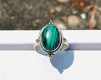 Malachite Rings, Solid Silver Rings, Handmade Rings, Natural Malachite Ring, Green Gemstone Ring, Ring For Wife, Gift For Mom