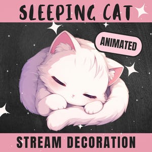 Gato animado dormindo gatinho branco - Kawaii Cute Twitch Stream Decoration VTuber Asset PNGTuber - Fundo transparente WEBM Seamless Loop
