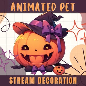 Animiertes Haustier: Süße Halloween Kürbis Hexe - Kawaii Twitch Aktivposten Vtube PNGTube - Gruselige Dekoration auf transparentem Hintergrund