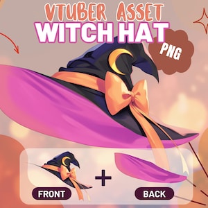 VTuber-item: heksenhoed, png - halloween - png-tuber - voor- en achterkant - stroomdecoratie - transparant - tovenaarskostuum twitch - accessoire