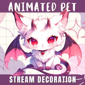 Animated Stream Pet: Demon Cat with Wings - Kawaii Twitch Asset for Vtube PNGTube - Cute Streaming Decoration - Moving Demon Wings and Tail