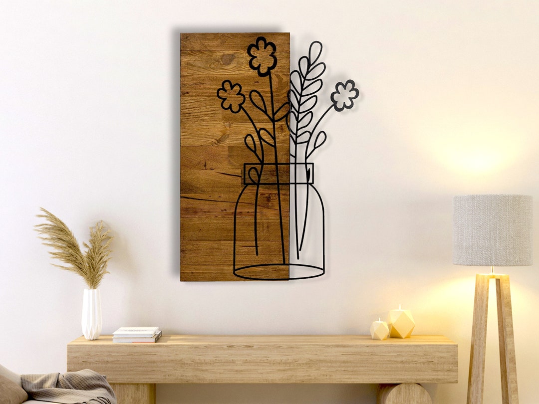 Flower Wall Art, Vase Flower Metal Wall Art, Vase Flower Metal Wood