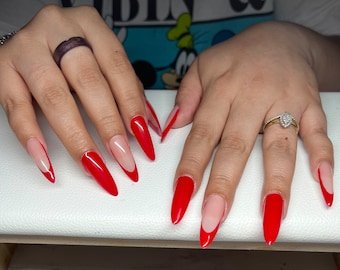 Red French Tip Press on nails | Red nails | Solid colors | Custom