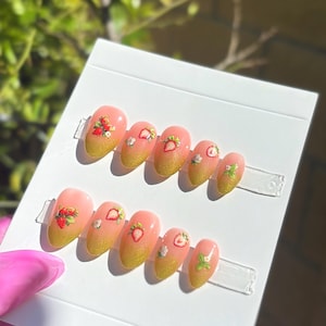 Strawberry Matcha press on nails | Matcha | Strawberry | Summer | Spring | Custom