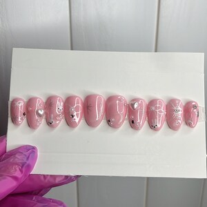 Pink charms press on nails | Anime | Custom | Pink | Cute