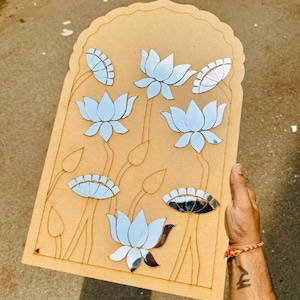 Lotus Waterlily MDF-wanddecoratiepakket met decoratieve spiegels | Knutselbord voor mandala's, op Lippan geïnspireerde kunst en muurdecoratie voor thuis