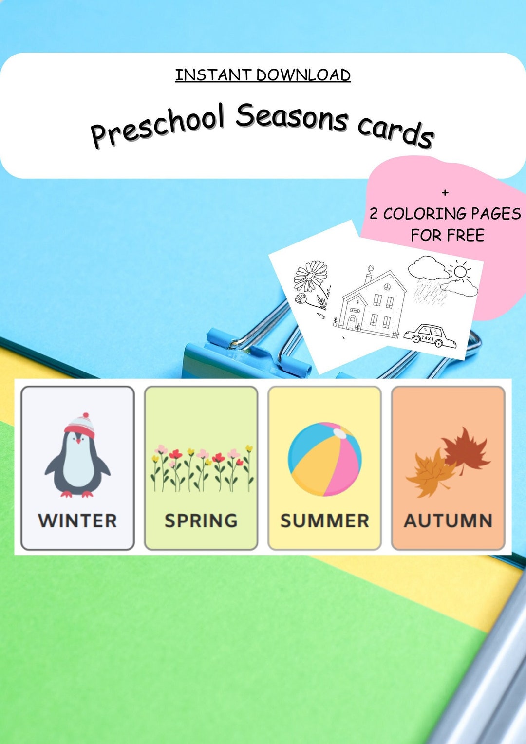 Preschool Seasons Flashcards 2 Coloring Pages for FREE - Etsy