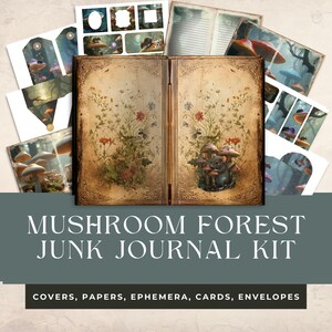 Mushroom Forest Junk Journal Kit - Ephemera, Papéis, Cartões, Envelopes - Download para impressão