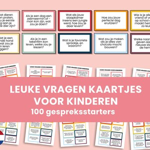 100 tarjetas con preguntas divertidas para niños: temas de conversación imprimibles en PDF – Familia, escuela y coche (NL)