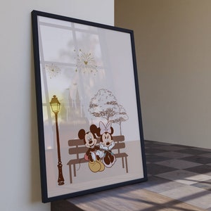 Affiche imprimable Mickey et Minnie, art mural Minnie, art mural pour chambre d'enfant, affiche souris dessinée à la main, téléchargement numérique