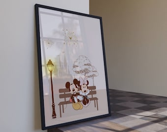 Printable Mickey And Minnie Poster, Wall Art Minnie, Nursery Wall Art, Hand Drawn Mouse Poster, Digital Download