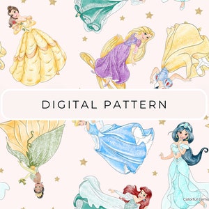 Aquarel prinses digitaal papier patroon, prinses naadloos patroon, digitaal papier PNG, patroonpapier scrapbooking commercieel gebruik