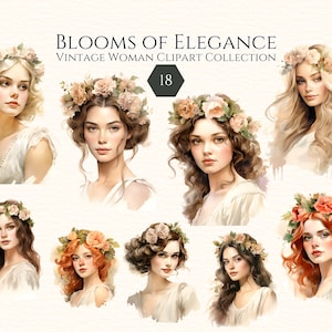 Aquarela lindo retrato de mulher vintage clipart PNG, clipart de mulheres, retratos de mulher, álbum de recortes, diário de lixo, uso comercial digital