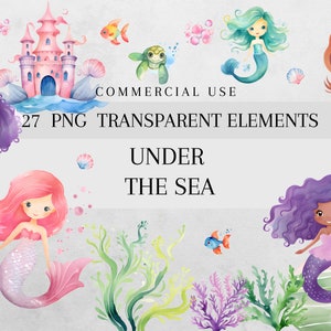 Sirène Clipart sous la mer animaux aquarelle Clip Art, mer animaux Clipart png Sea Life, Scrapbook, Junk Journal, usage Commercial numérique