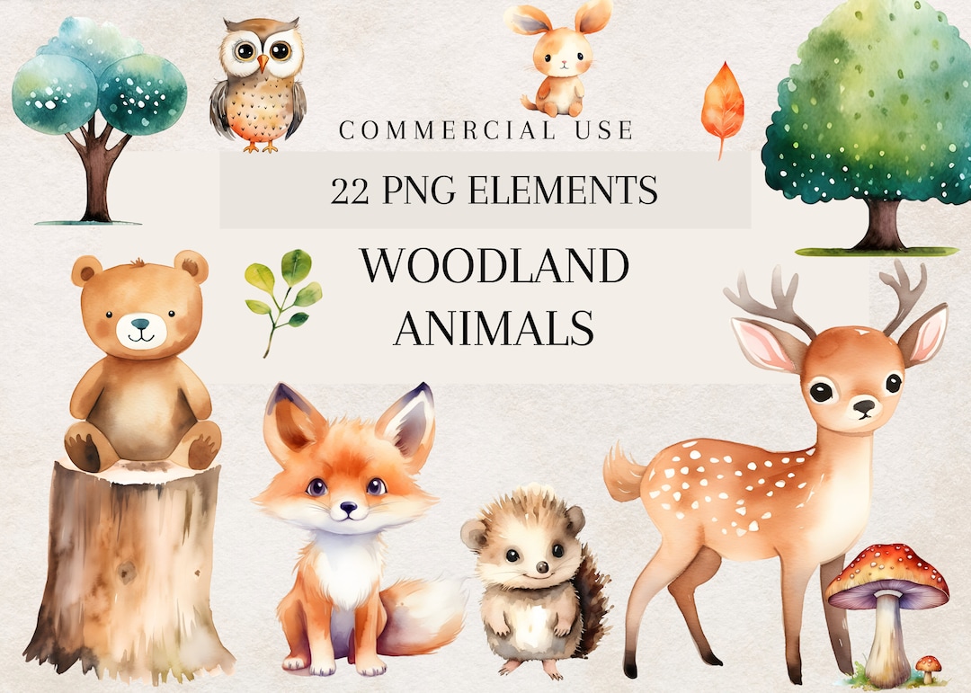 Watercolor Woodland Animals Clipart Bundle, Baby Shower Clipart ...