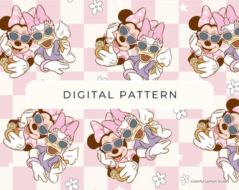 Summer  Mouse And Friends Digital Paper Pattern Pink Mouse Theme, Seamless Patterns Digital Paper Mouse PNG Paper Commercial Use