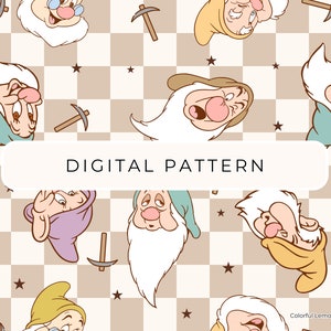 Tema del modello di carta digitale Princess Snow Dwarfs, Princess File senza giunture PNG, uso commerciale, download digitale