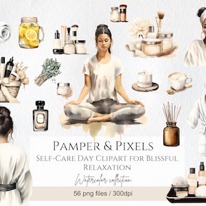Bundle de cliparts aquarelle spa, clipart détente, clipart beauté, clipart fille planificateur, journal indésirable, scrapbooking, usage Commercial