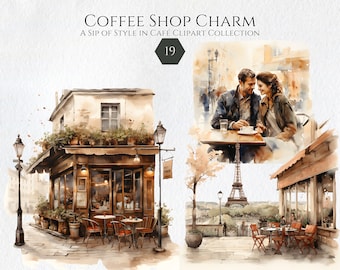 Watercolor Paris Coffee Shop Clipart PNG, Cute Paris Scenes PNG,  Coffee shop, French bakery, Eiffel Tower, Scrapbook Sticker Commercial Use