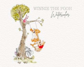Imágenes prediseñadas de Winnie the Pooh en acuarela, archivo PNG, uso comercial.