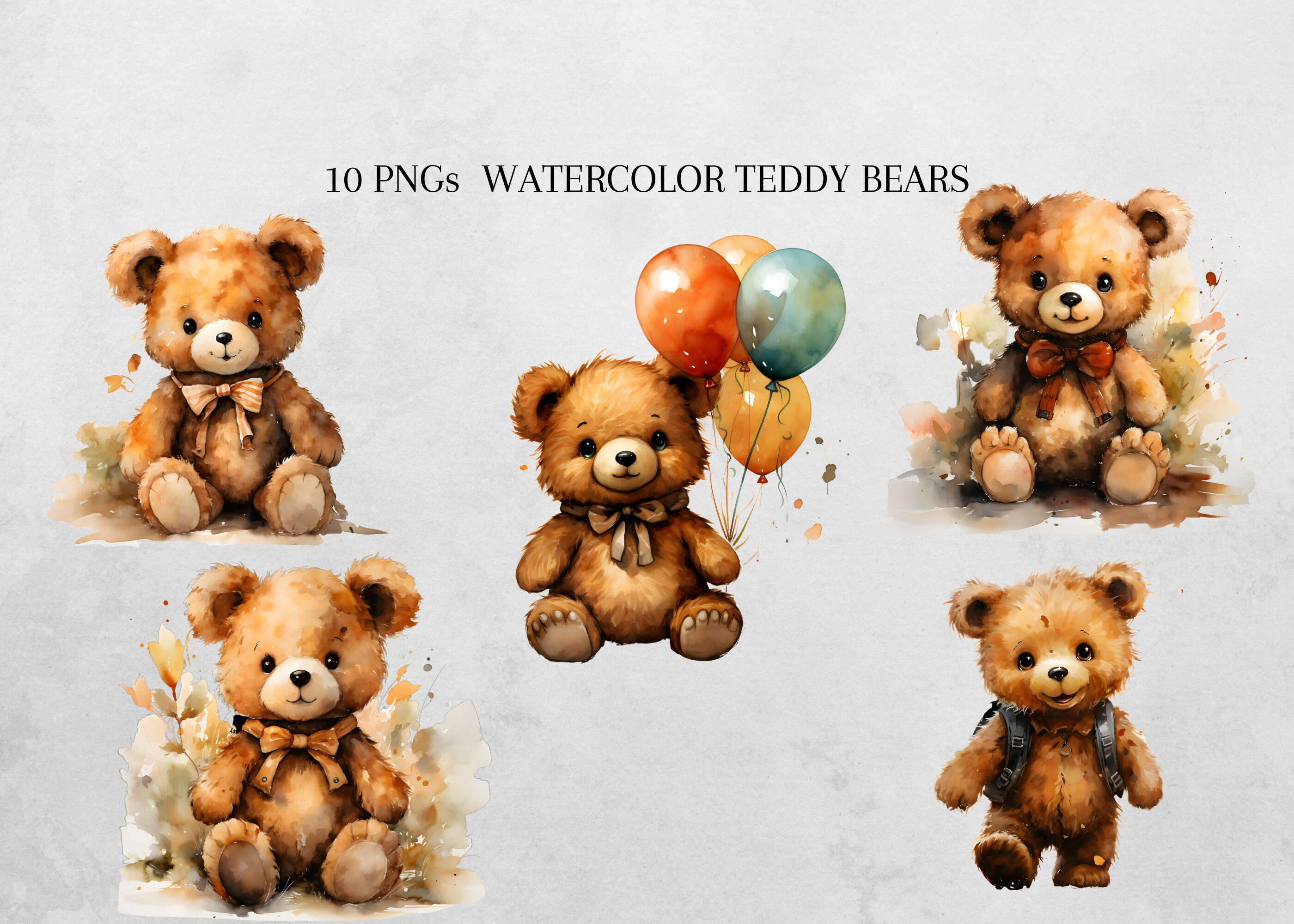 Watercolor Teddy Bear Clip Art Clipart Bundle Baby Shower - Etsy