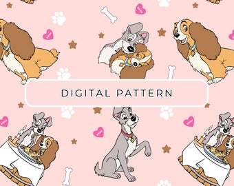 Cute Dogs In Love Digital Paper Pattern, Seamless PNG (Commercial Use)