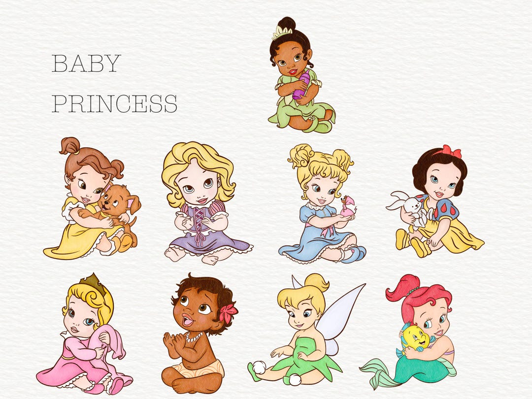 Watercolor Baby Princess Clipart Bundle, Hand Drawn PNG (digital ...