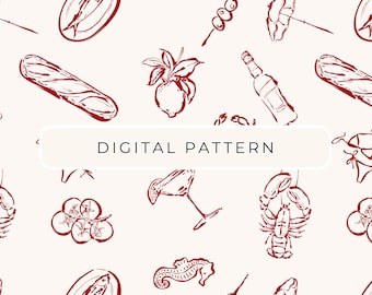 Italienisches Sommermuster, Sommerästhetik, mediterrane Küstenkunst nahtlos, digitales Papier, gemustertes Papier, Scrapbooking kommerzielle Nutzung