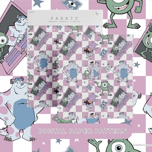 Monster Inc Digital Paper Pattern, Seamless Patterns,  Digital Paper PNG, Patterned Paper, Scrapbooking Commercial Use