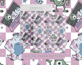 Monster Inc Seamless Pattern, Digital Paper PNG (Digital Download)