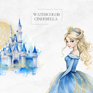 Watercolor Cinderella PNG Clipart Bundle, 22 Watercolor Cinderella ...