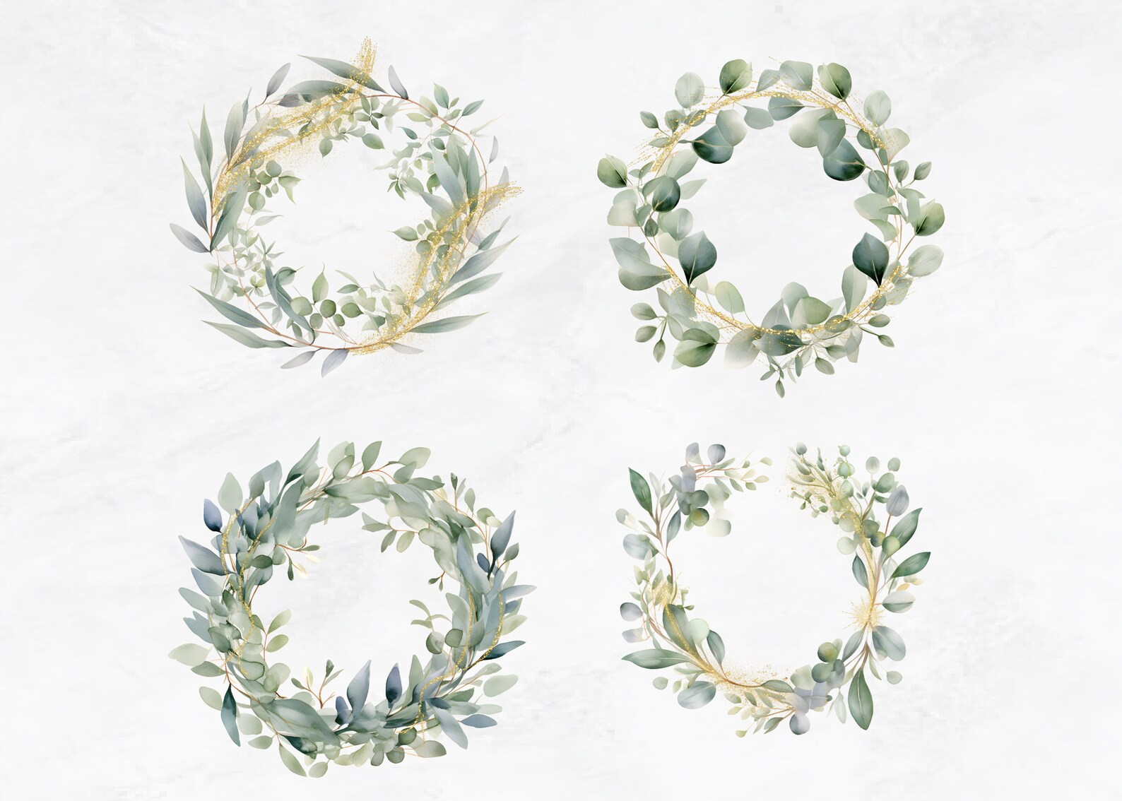 Watercolor Eucalyptus Greenery Clipart PNG, 26 Greenery Gold Foliage ...