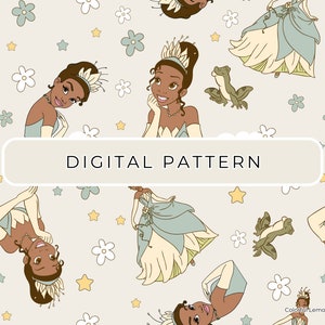 Prinzessin und der Frosch-Digitalpapiermuster, Tania-Nahtloses Muster, digitales Papier, Tania PNG, gemustertes Papier Scrapbooking-kommerzieller Gebrauch