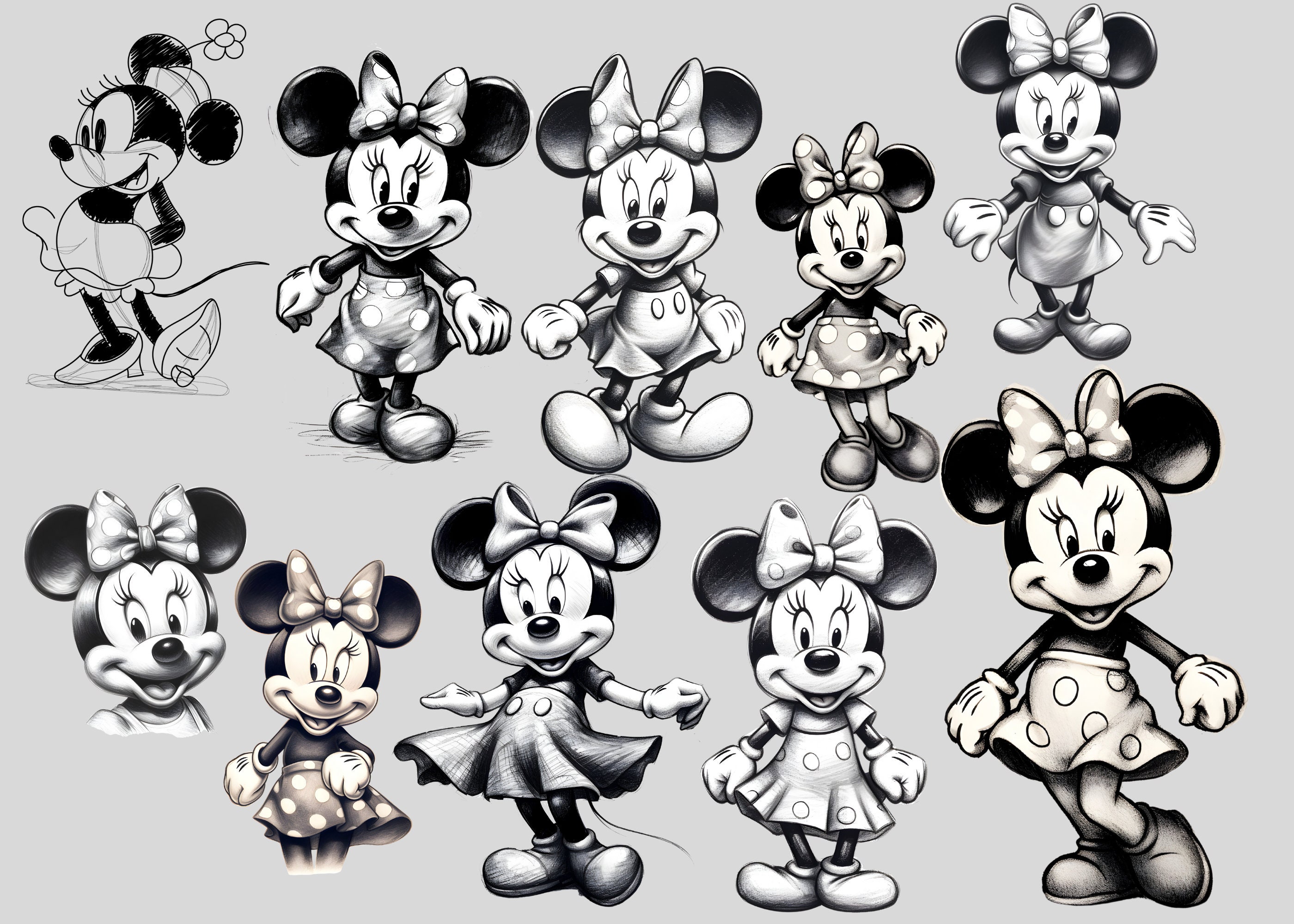クラシックミッキーミニースケッチPNGクリップアート、ミッキーミニー
