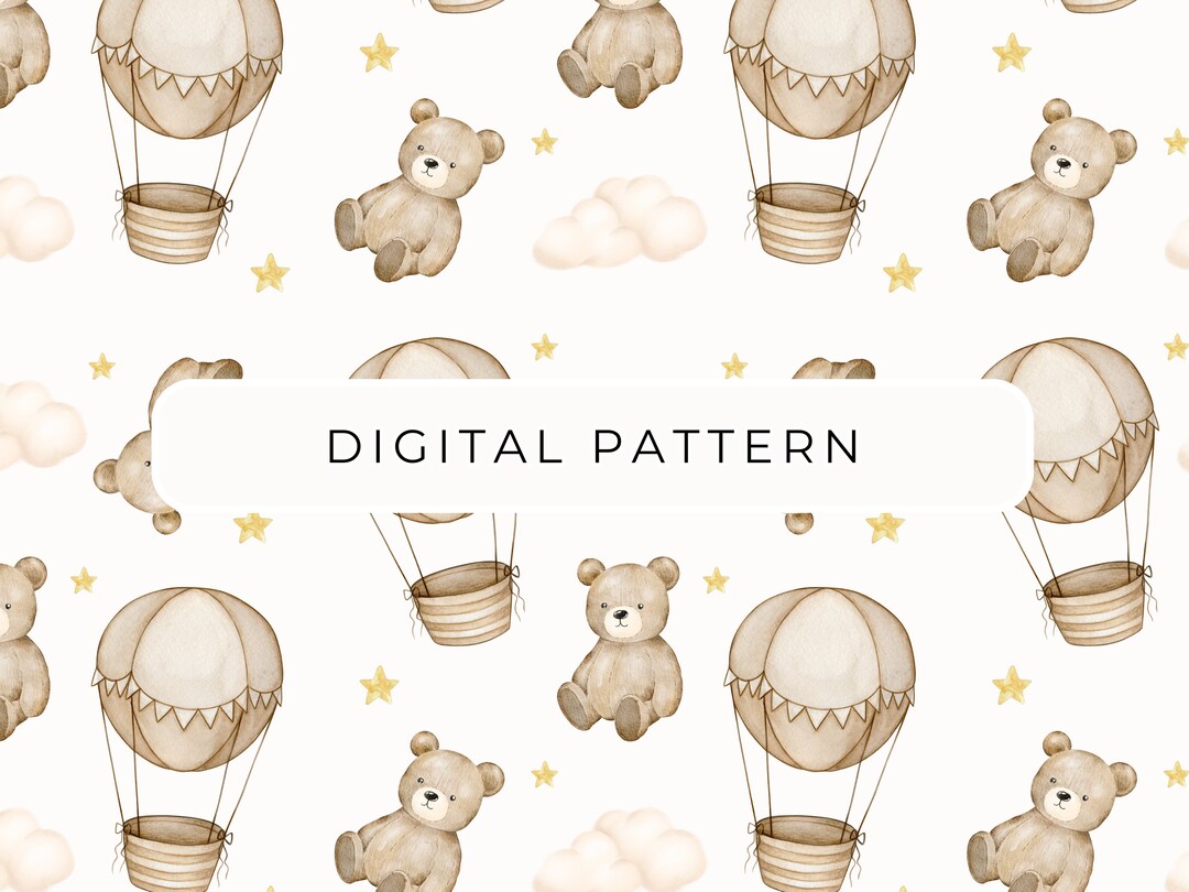 Hot Air Balloon Bear Digital Papers Pattern, Teddy Bear Seamless ...