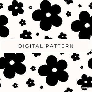 Modello di carta digitale Boho Daisy Flower, modelli senza cuciture di fiori, carta con motivi digitali PNG, uso commerciale di Scrapbooking