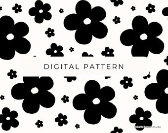 Boho Daisy Flower Pattern, Seamless PNG Paper (Digital Download)